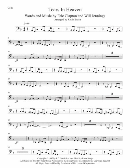 Tears In Heaven Cello Sheet Music