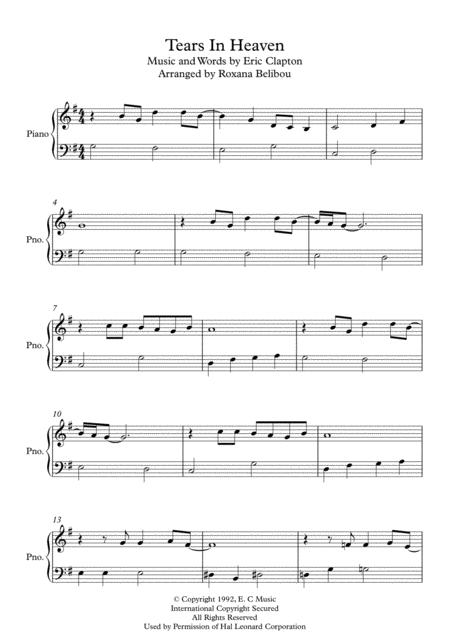 Tears In Heaven G Major By Eric Clapton Easy Piano Sheet Music