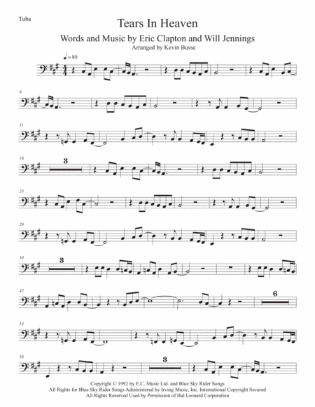 Tears In Heaven Original Key Tuba Sheet Music