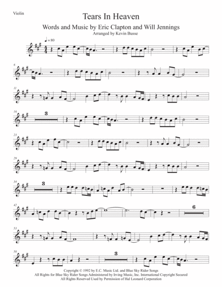 Tears In Heaven Original Key Violin Sheet Music