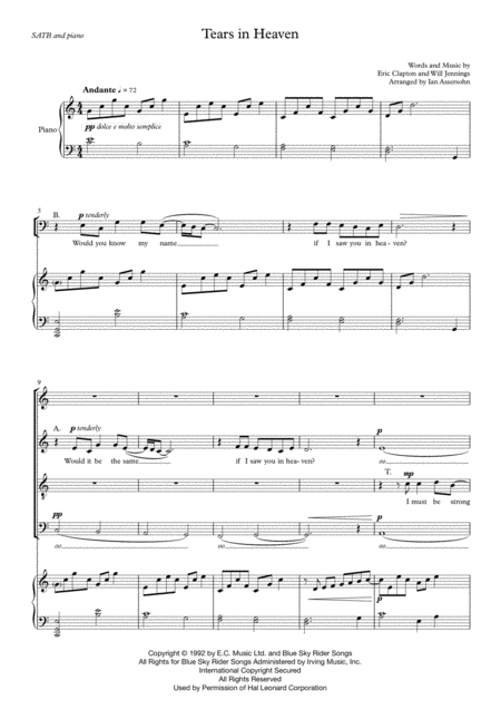 Tears In Heaven Satb And Piano Sheet Music