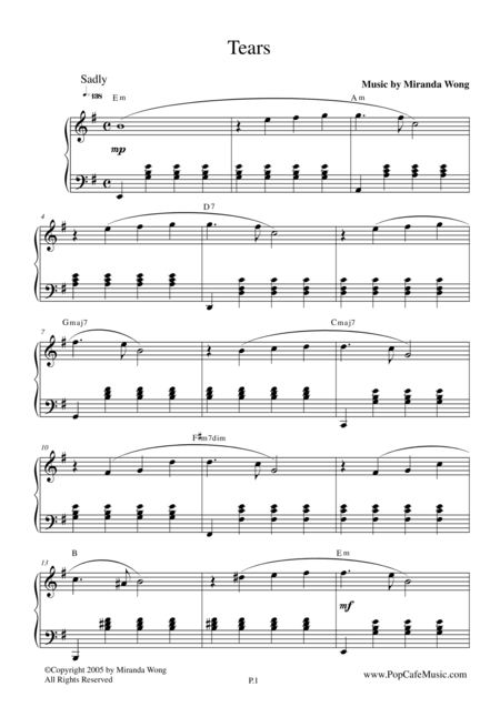 Free Sheet Music Tears Touching Piano Music By Miranda Wong