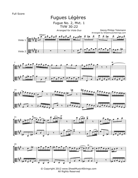 Free Sheet Music Telemann G Fugues Legeres For Two Violas