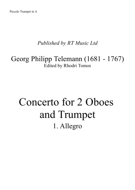 Telemann Twv53 D2 Concerto In D Major For 2 Oboe And Trumpet Sheet Music