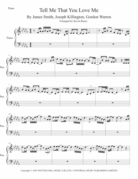 Tell Me That You Love Me Piano Original Key Sheet Music