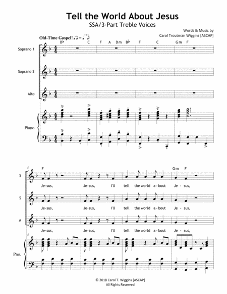 Tell The World About Jesus Ssa Sheet Music