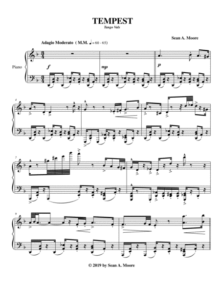 Tempest Tango Waltz For Solo Piano Sheet Music