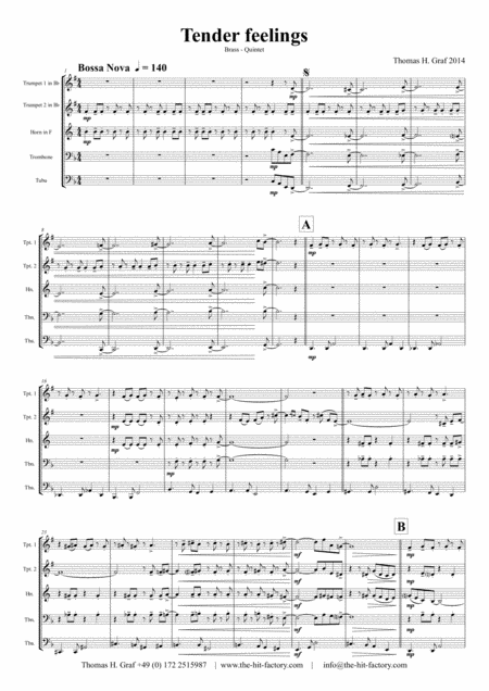 Tender Feelings Bossa Nova Brass Quintet Sheet Music