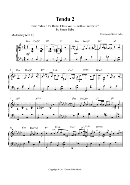 Free Sheet Music Tendu 2 Medium Swing Jazz Sheet Music For Ballet Class From Music For Ballet Class Vol 3 With A Jazz Twist By Sren Bebe
