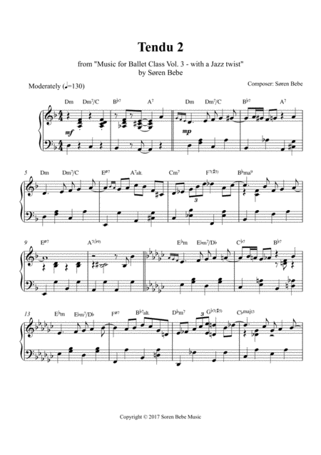 Tendu 2 Medium Swing Jazz Sheet Music For Ballet Class From Music For Ballet Class Vol 3 With A Jazz Twist By Sren Bebe Sheet Music