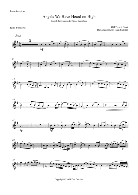 Free Sheet Music Tenor Saxophone Angels We Have Heard On High Smooth Jazz Version