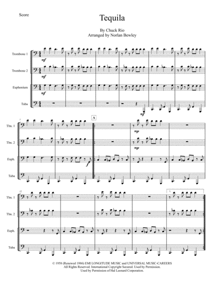 Free Sheet Music Tequila Low Brass Quartet