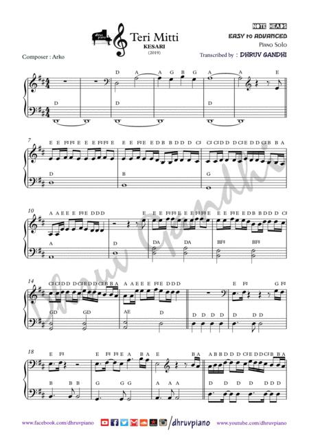 Free Sheet Music Teri Mitti Piano Arrangement Easy To Advanced