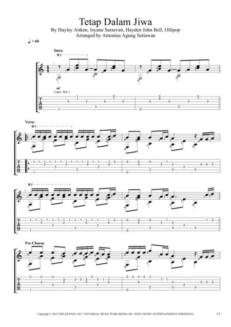 Free Sheet Music Tetap Dalam Jiwa Fingerstyle Guitar Solo