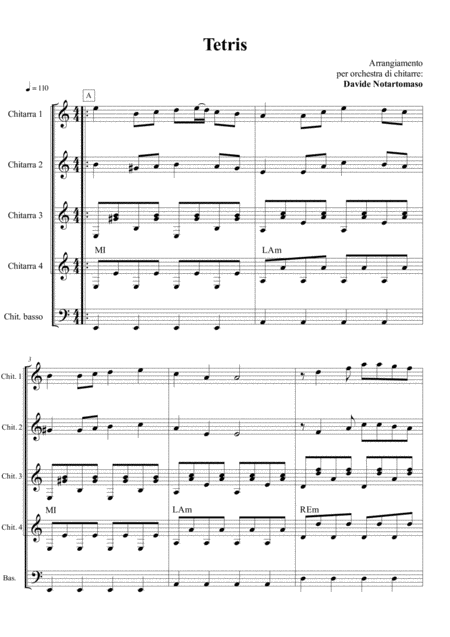 Tetris Per Ensemble Di Chitarre Sheet Music