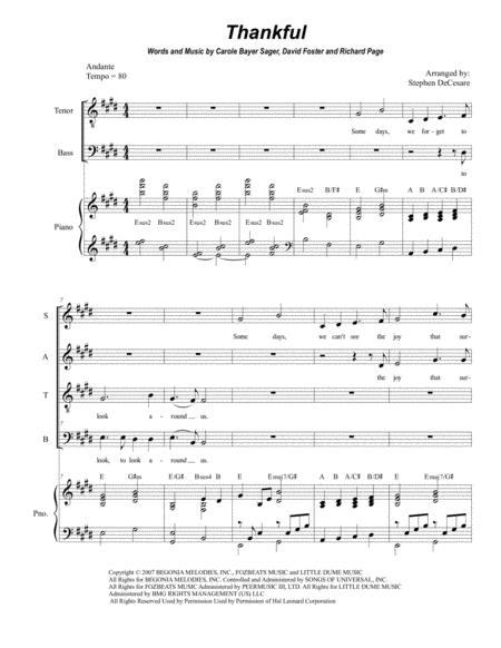 Thankful For Vocal Quartet Satb Sheet Music