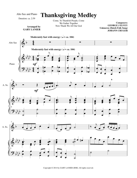 Thanksgiving Medley Alto Sax Piano With Alto Sax Part Sheet Music