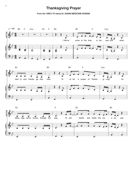 Free Sheet Music Thanksgiving Prayer Easy Piano