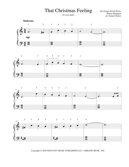 That Christmas Feeling For Easy Piano Sheet Music