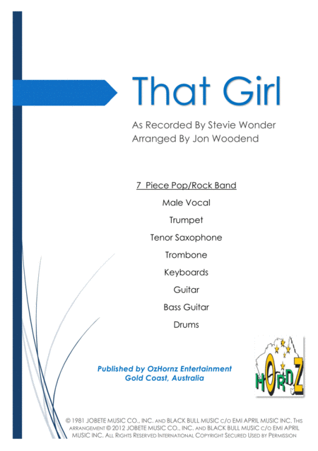 Free Sheet Music That Girl 7 Piece Pop Rock Band