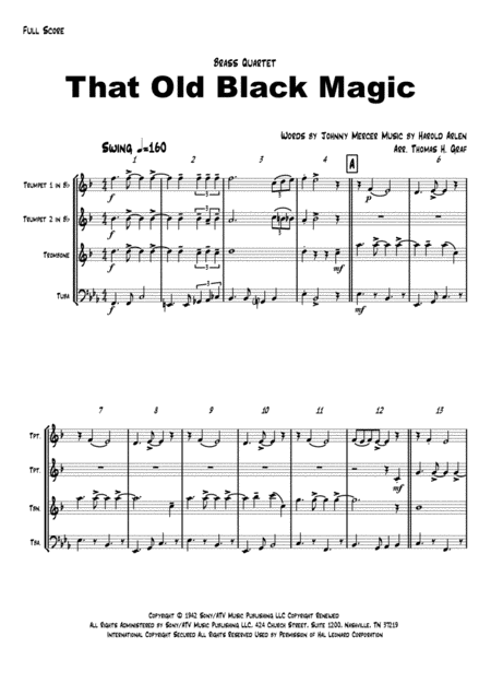 Free Sheet Music That Old Black Magic Sinatra Ella Brass Quartet