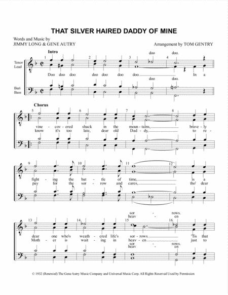 Free Sheet Music That Silver Haired Daddy Of Mine Ttbb