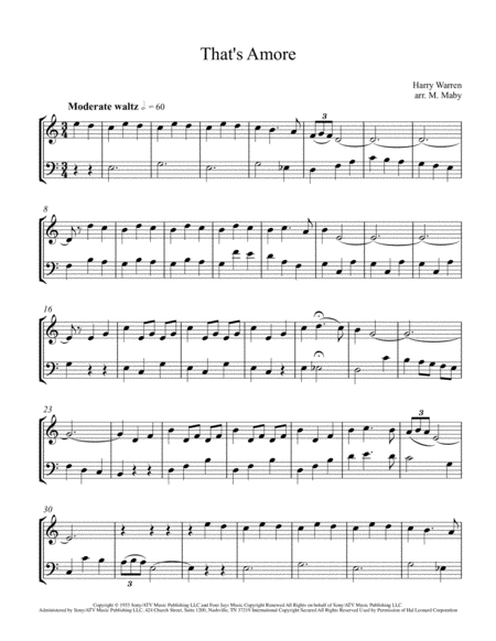 Thats Amore Thats Love For Violin Cello Duet Sheet Music