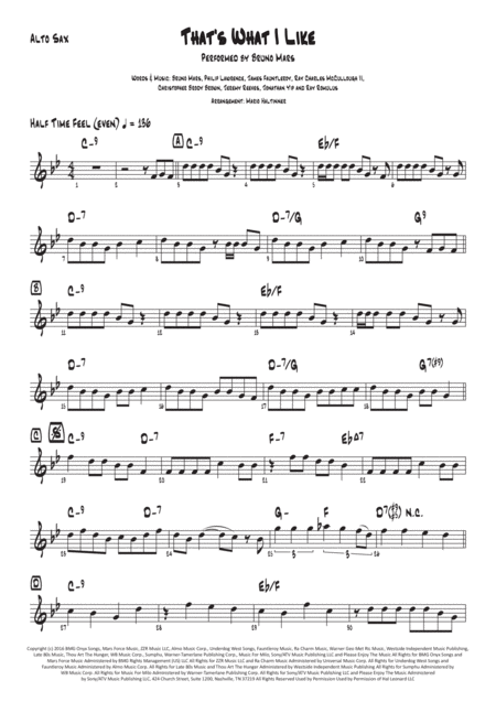 Thats What I Like Bruno Mars Alto Sax Sheet Music