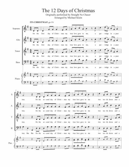 Free Sheet Music The 12 Days Of Christmas