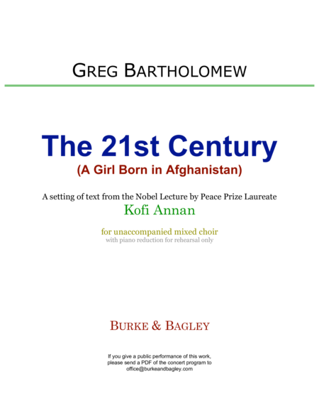 The 21st Century A Girl Born In Afghanistan Sheet Music