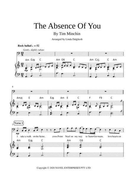 Free Sheet Music The Absence Of You Piano Vocal Bass Clef