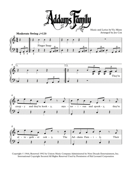 Free Sheet Music The Addams Family For Beginners