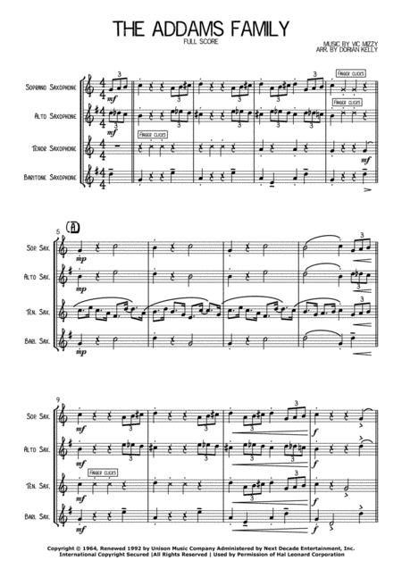 Free Sheet Music The Addams Family Theme Sax Qrt