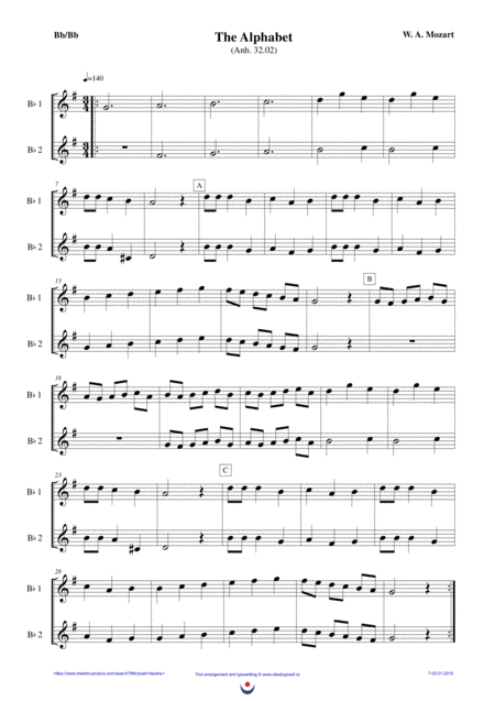 Free Sheet Music The Alphabet Easy Brass Duet Nb 7 Bb Bb