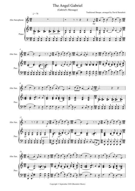 Free Sheet Music The Angel Gabriel For Alto Saxophone And Piano