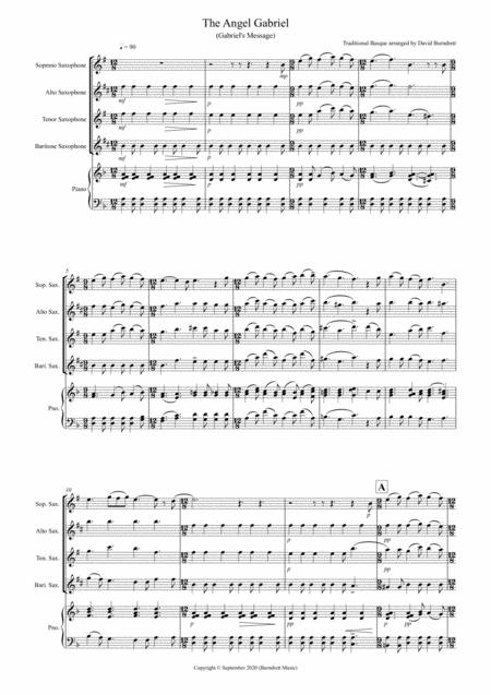 Free Sheet Music The Angel Gabriel For Saxophone Quartet