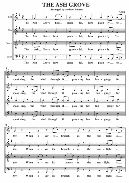 Free Sheet Music The Ash Grove A Cappella