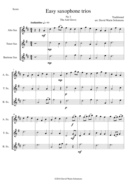 The Ash Grove Llwyn Onn For Saxophone Trio Sheet Music