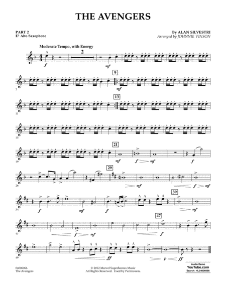 Free Sheet Music The Avengers Arr Johnnie Vinson Pt 2 Eb Alto Saxophone