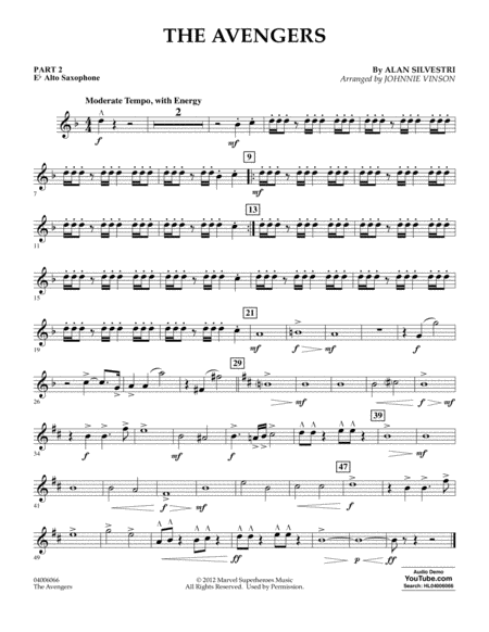 The Avengers Arr Johnnie Vinson Pt 2 Eb Alto Saxophone Sheet Music