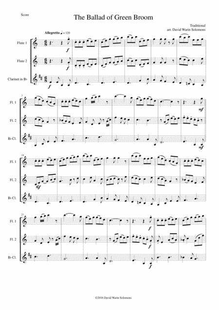 The Ballad Of Green Broom For Wind Trio 2 Flutes And Clarinet Sheet Music