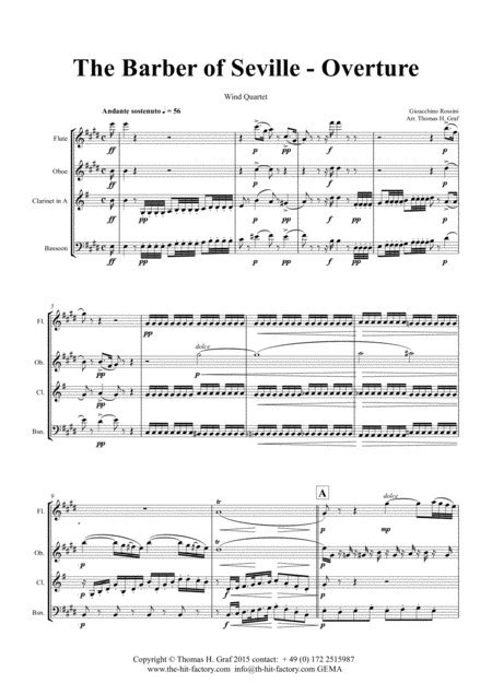 The Barber Of Sevilla Overture Wind Quartet Sheet Music