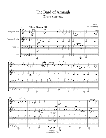 Free Sheet Music The Bard Of Armagh Brass Quartet