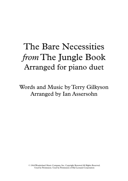 The Bare Necessities Arranged For Piano Duet Sheet Music