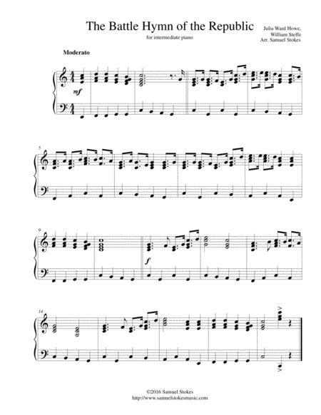 The Battle Hymn Of The Republic For Intermediate Piano Sheet Music