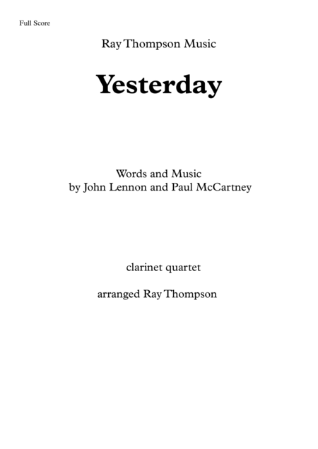 The Beatles Yesterday Clarinet Quartet Sheet Music