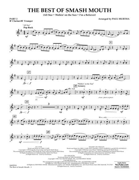 The Best Of Smash Mouth Arr Paul Murtha Pt 2 Bb Clarinet Bb Trumpet Sheet Music