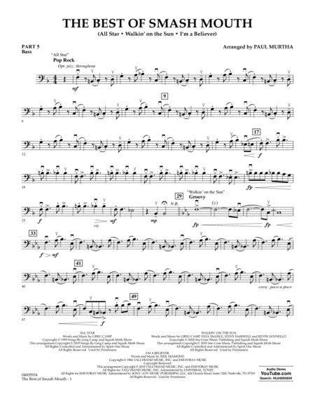 The Best Of Smash Mouth Arr Paul Murtha Pt 5 String Electric Bass Sheet Music