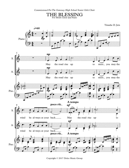 Free Sheet Music The Blessing Ssaa