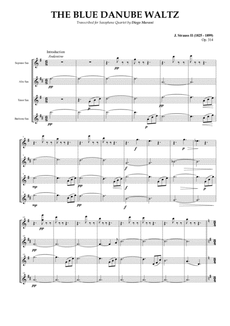 Free Sheet Music The Blue Danube Waltz For Saxophone Quartet Satb